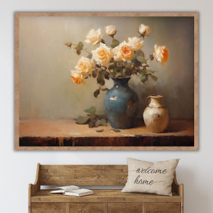 Affiche Peinture à l'huile de nature morte de vase de fleu