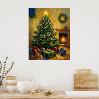 Affiche Peinture à l'huile de Noël vintage