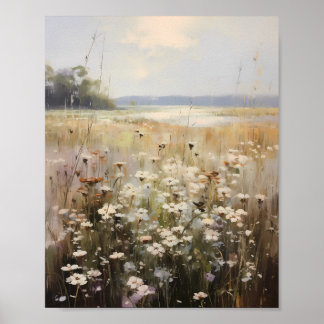 Affiche Peinture à l'huile de paysage de fleur sauvage
