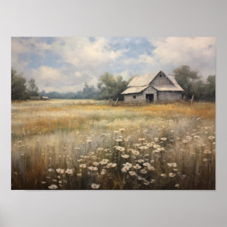 Affiche Peinture à l'huile de paysage de fleur sauvage