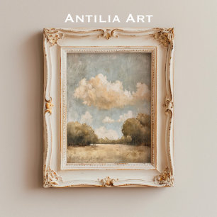 Affiche Peinture à l'huile de paysage neutre Ciel nuageux