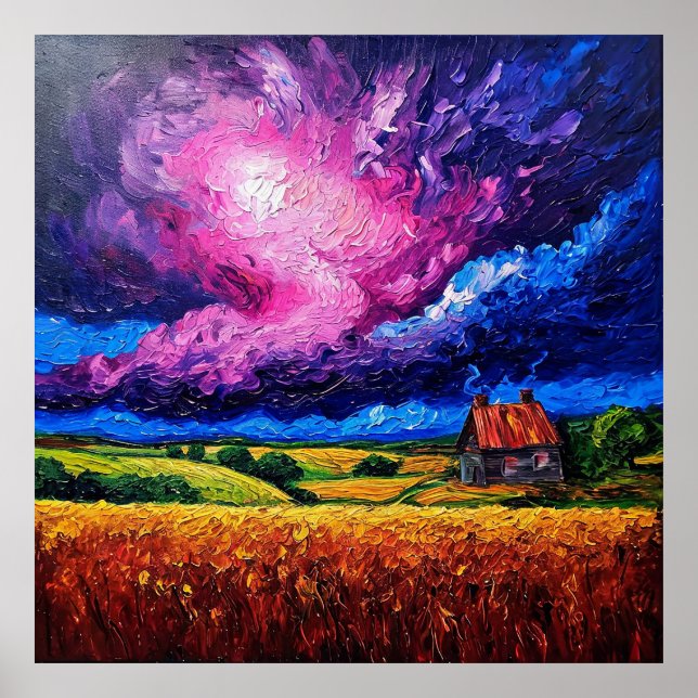 Affiche 🎨 Peinture à l'huile de paysage vibrant pour une  (Devant)
