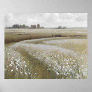 Affiche Peinture à l'huile de prairie fleur sauvage blanc