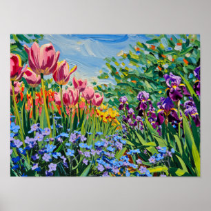 Affiche Peinture à l'huile de prairie printanière vibrante