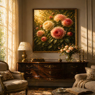 Affiche Peinture à l'huile de roses ensoleillées – Décorat