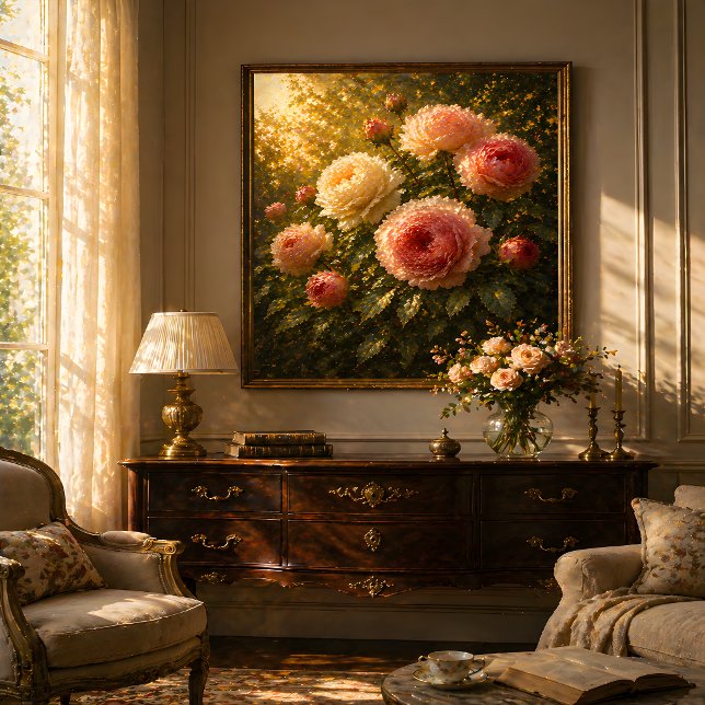 Affiche Peinture à l'huile de roses ensoleillées – Décorat (Créateur téléchargé)