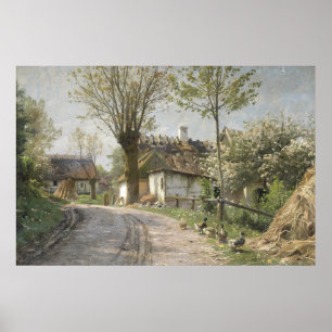 Affiche Peinture à l'huile de route campagnarde vintage av