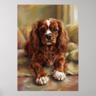 Affiche Peinture à l'huile de style Cavalier King Charles 