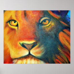Affiche Peinture à l'huile de tête de lion colorée