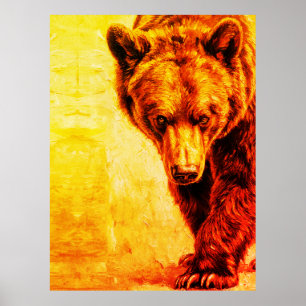 Affiche Peinture à l'huile d'ours brun Art faunique