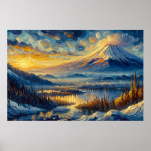 Affiche Peinture à l'huile du Mont Fuji