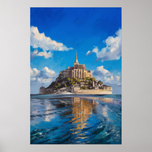 Affiche Peinture à l'huile du Mont Saint-Michel en grand j