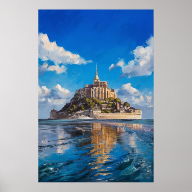 Affiche Peinture à l'huile du Mont Saint-Michel en grand j (Devant)