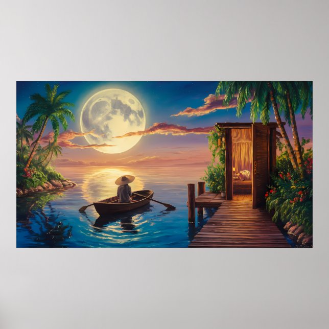 Affiche Peinture à l'huile du paradis tropical (Devant)
