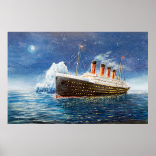 Affiche peinture à l'huile du Titanic et de l'iceberg dans