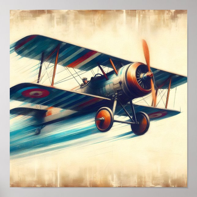 Affiche Peinture à l'huile d'un biplan vintage classique e (Devant)
