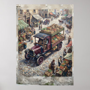 Affiche Peinture à l'huile d'un camion de produits du marc
