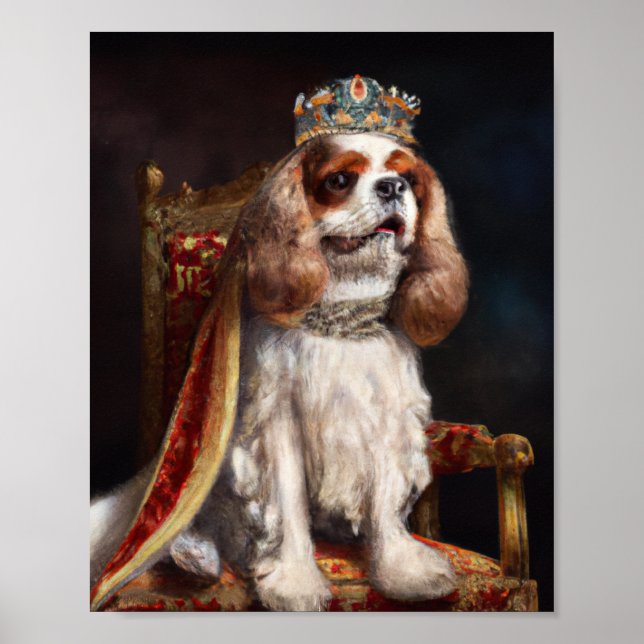Affiche Peinture à l'huile d'un chien portant une couronne (Devant)