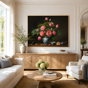 Affiche Peinture à l'huile d'un élégant lotus rose dans un