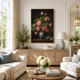 Affiche Peinture à l'huile d'un élégant lotus rose dans un