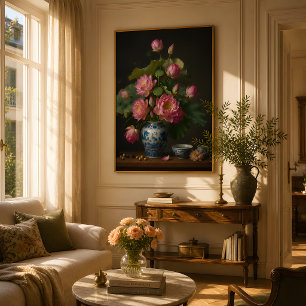Affiche Peinture à l'huile d'un élégant lotus rose dans un