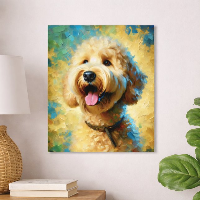 Affiche Peinture à l'huile d'un Goldendoodle heureux Art (goldendoodle oil painting poster)