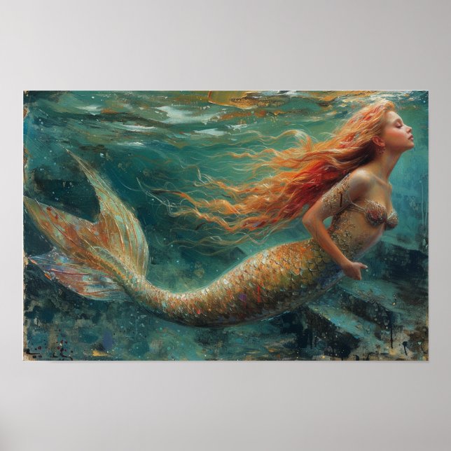 Affiche Peinture à l'huile d'une sirène (Devant)