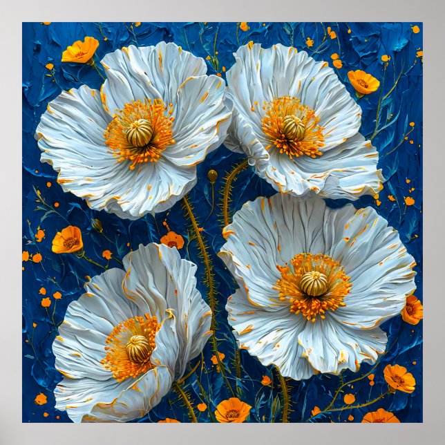 Affiche 🌼 Peinture à l'huile florale blanche pour une mai (Devant)