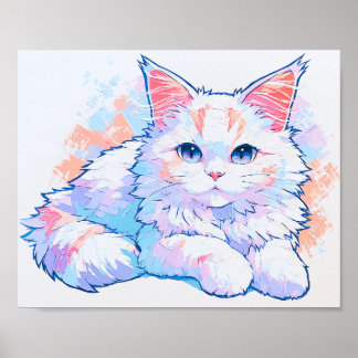 Affiche Peinture à l'huile impasto de chat Maine Coon viol