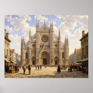 Affiche Peinture à l'huile impressionniste de la place de