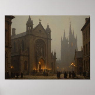 Affiche Peinture à l'huile impressionniste de la rue de la
