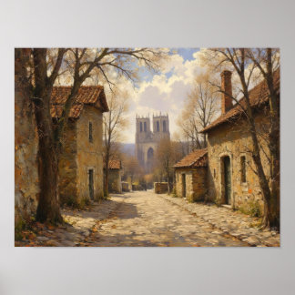 Affiche Peinture à l'huile impressionniste de rue de villa