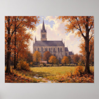 Affiche Peinture à l'huile impressionniste d'église d'auto