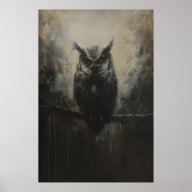 Affiche Peinture à l'huile imprimable de hibou gothique so (Devant)