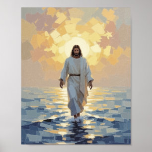 Affiche Peinture à l'huile Jésus marchant sur l'eau – Mer 