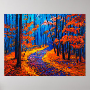 Affiche peinture à l'huile montrant la belle forêt d'autom
