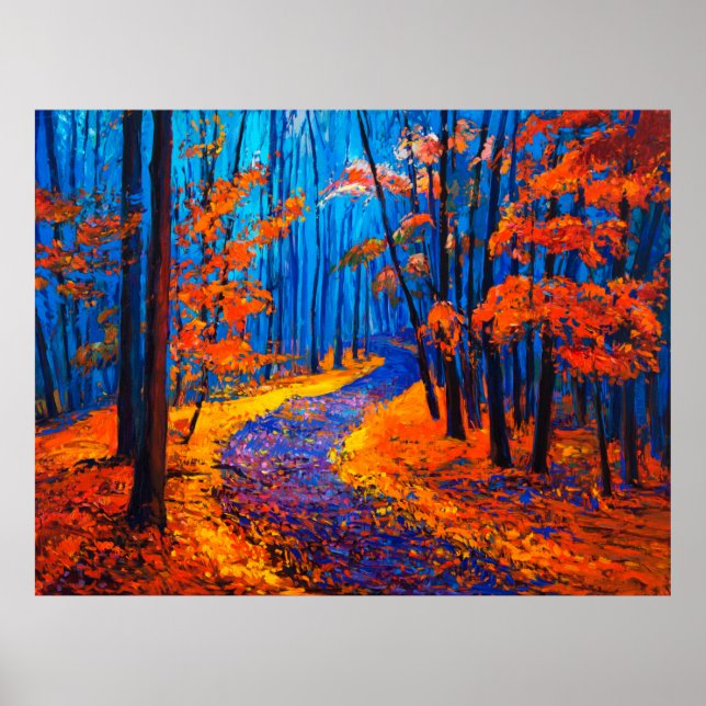 Affiche peinture à l'huile montrant la belle forêt d'autom (Devant)