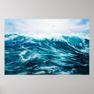 Affiche  peinture à l'huile montrant les vagues de l'océan