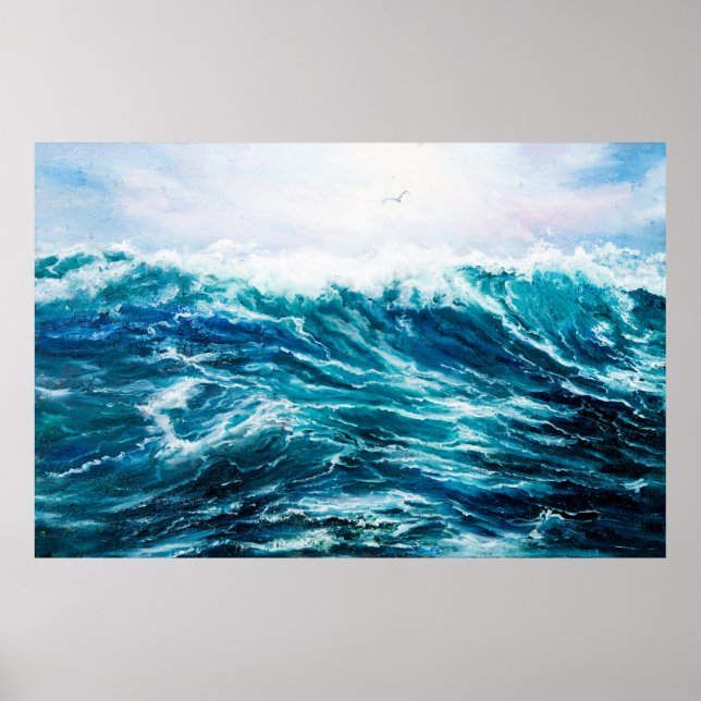 Affiche peinture à l'huile montrant les vagues de l'océan  (Devant)