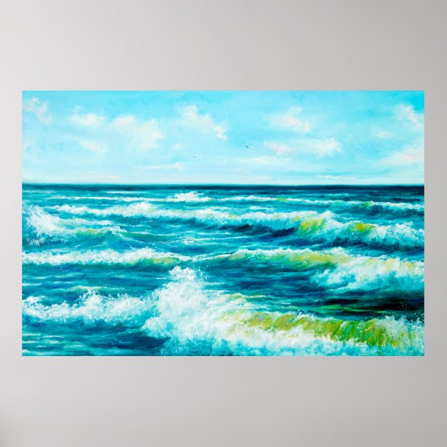 Affiche peinture à l'huile montrant les vagues de l'océan  (Devant)