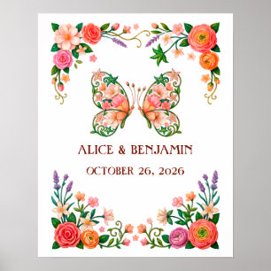 Affiche Peinture à l'huile romantique papillon floral