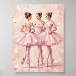 Affiche peinture à l'huile rose coquette de ballerine (aff