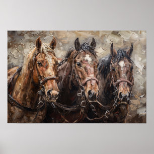 Affiche Peinture à l'huile Trio de cheval