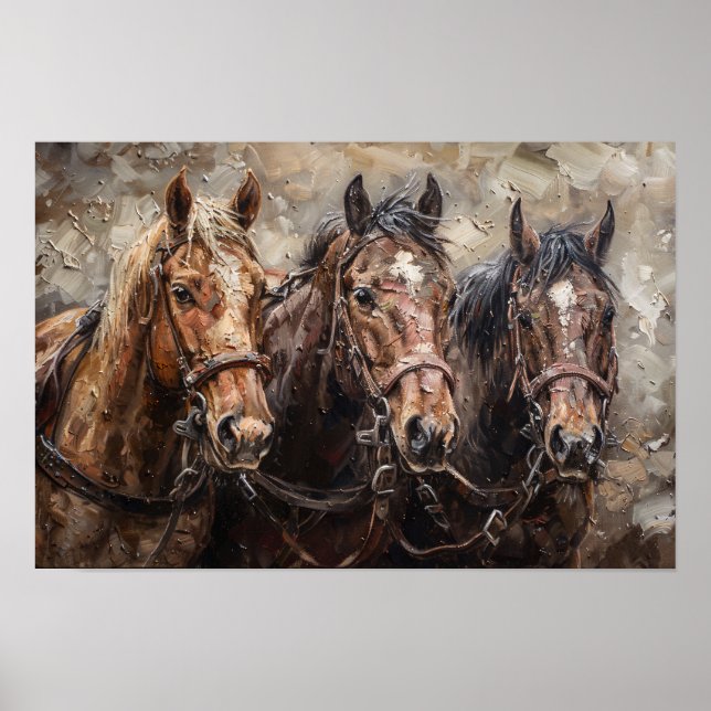 Affiche Peinture à l'huile Trio de cheval (Devant)