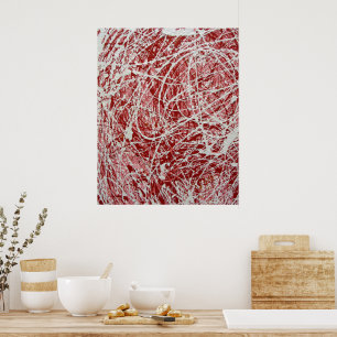 Affiche Peinture Abstraite à la goutte rose blanc