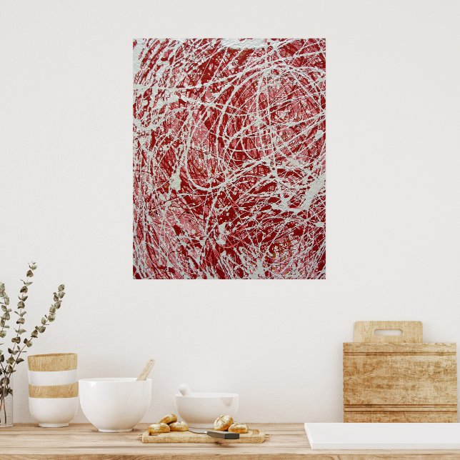 Affiche Peinture Abstraite à la goutte rose blanc (Cuisine)