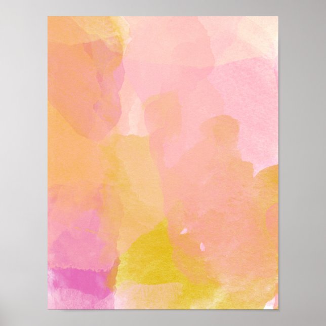 Affiche Peinture abstraite aquarelle rose et or (Devant)
