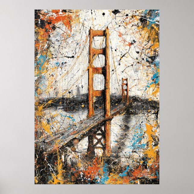 Affiche Peinture Abstraite au Goutte de San Francisco Gold (Devant)