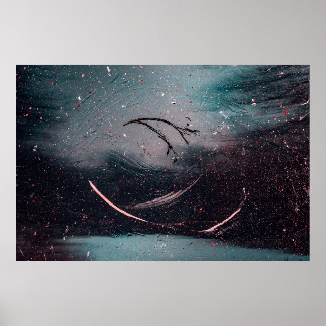 Affiche Peinture abstraite blanche et bleue (Devant)