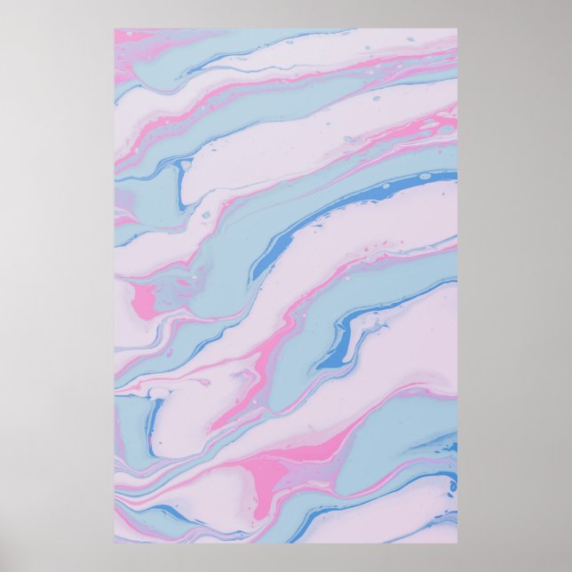 AFFICHE PEINTURE ABSTRAITE BLANCHE ET BLEUE ROUGE (Devant)